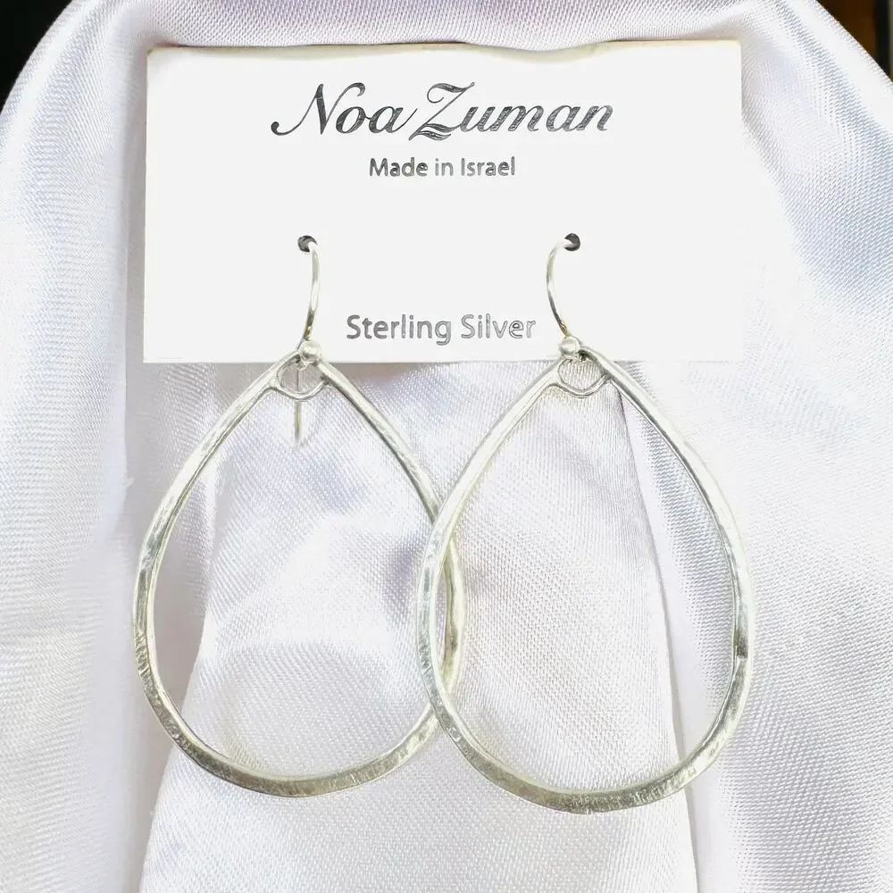 New Noa Zuman 925 Sterling Silver Textured Teardrop Dangle Earrings Handmade